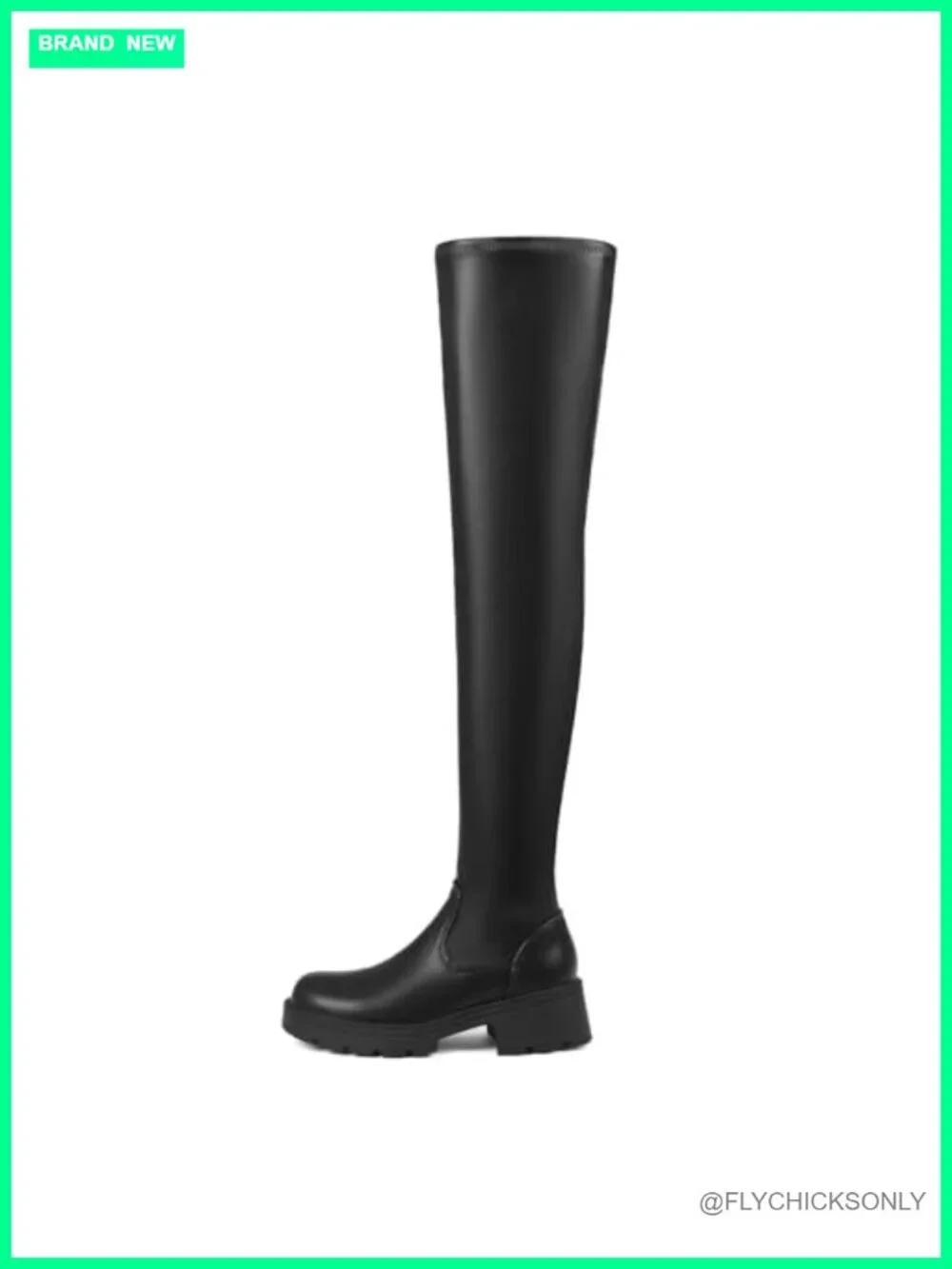 Women's Over The Knee Boots Chunky Heel Slip On Faux Leather Thigh High